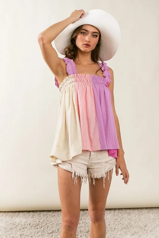 Frill Shoulder Strap Color Block Bodice Top, image 3