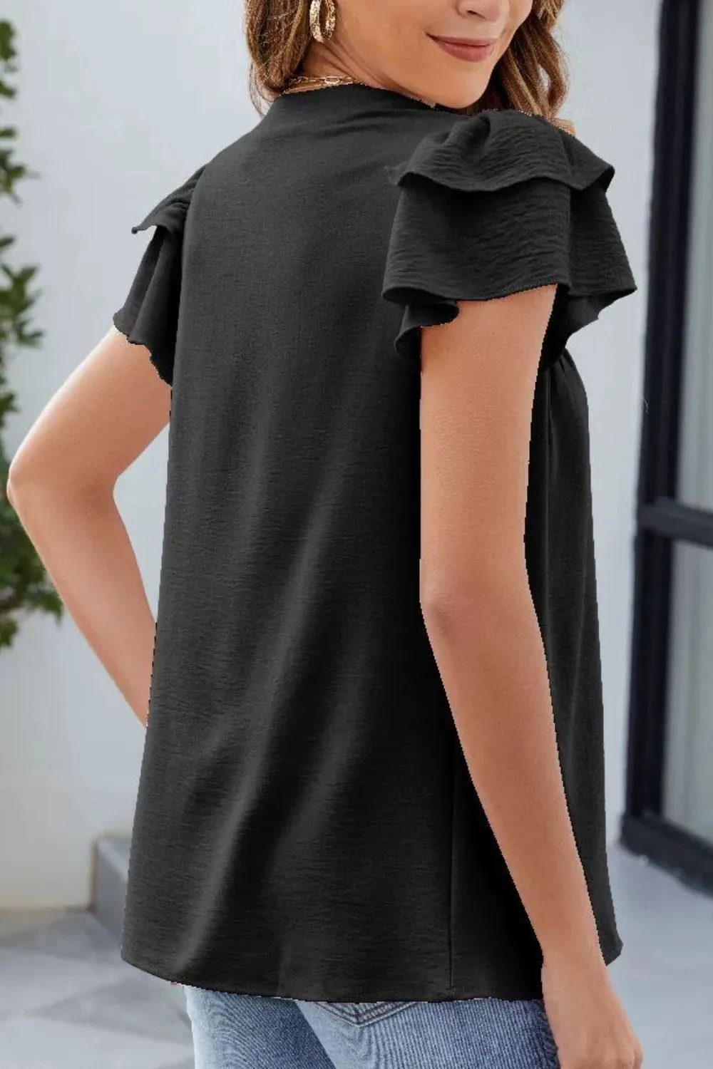 Ruffled Notched Short Sleeve Blouse, image 13