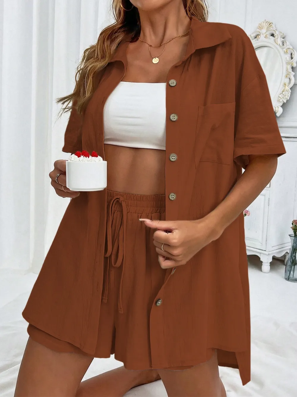 Button Up Half Sleeve Top and Shorts Set, image 13