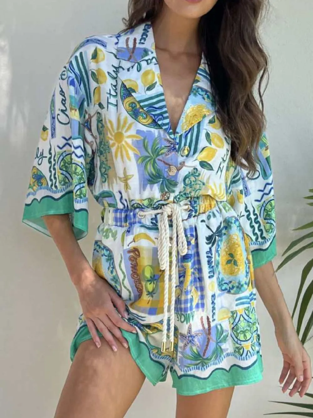 Printed Collared Neck Half Sleeve Romper, image 3
