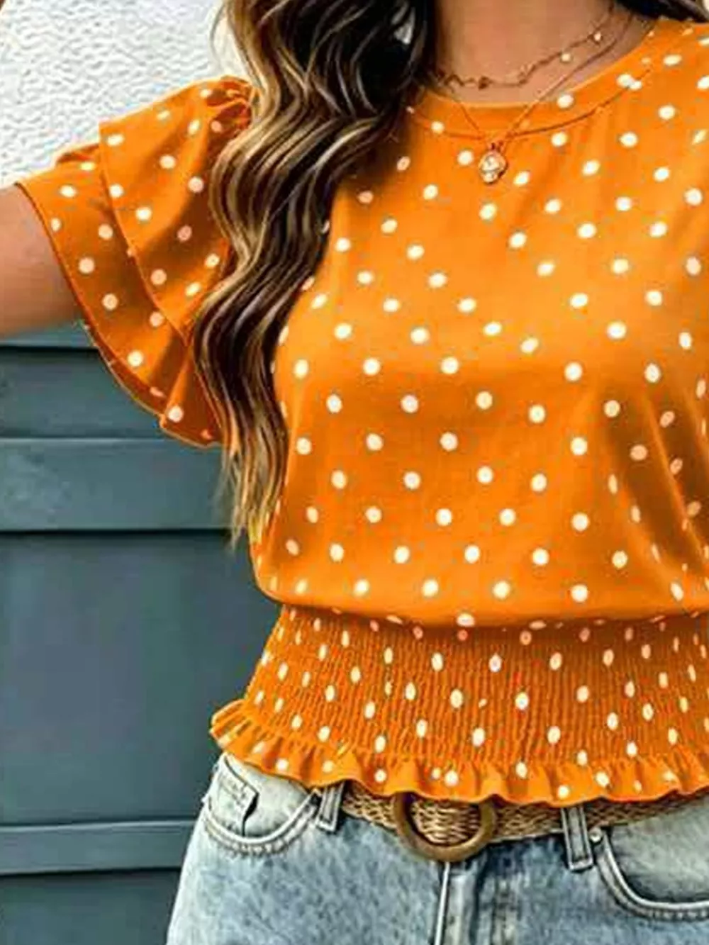 Polka Dot Ruffle Sleeve Blouse, image 9