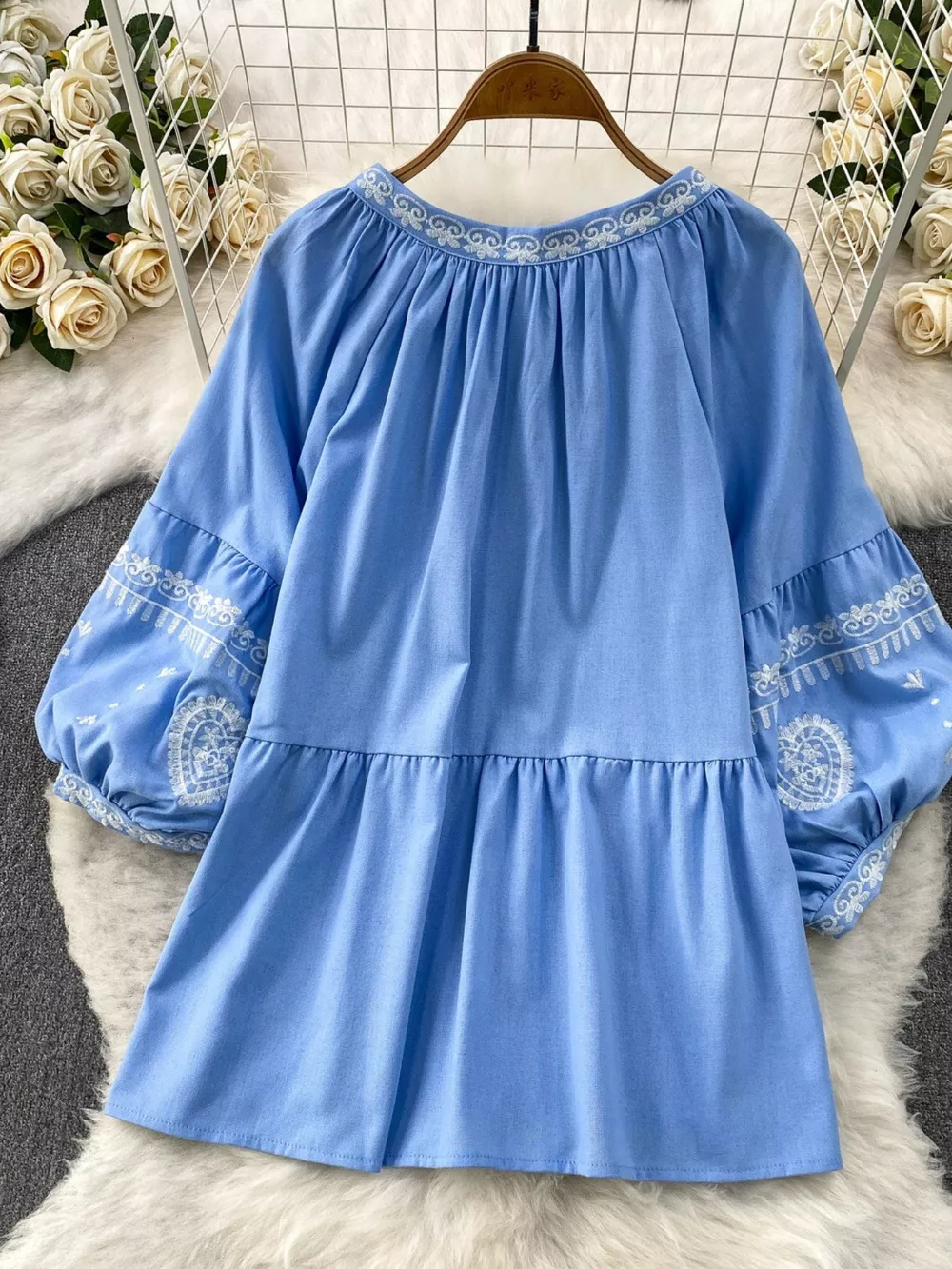 Embroidered Tie Neck Blouse, image 2