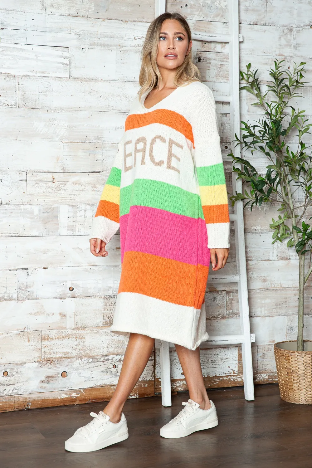 Color Block V-Neck Long Sleeve Sweater Dress, image 21