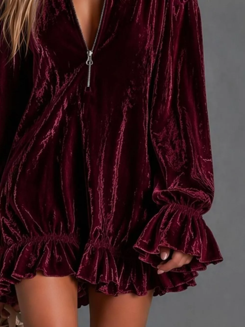Full Size Zip-Front Ruffle Hem Mini Dress Plus Size, image 6