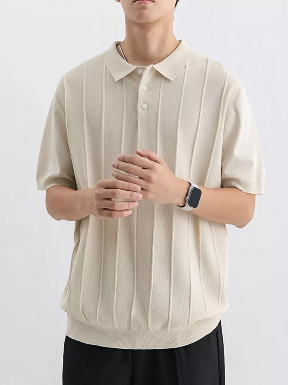 Men's Plus Size Textured Knit Short Sleeve Polo