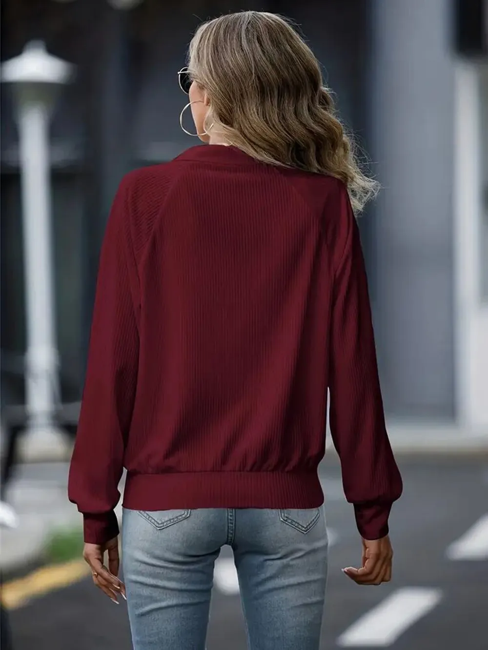 Zip Up Collared Neck Raglan Sleeve Jacket, image 16