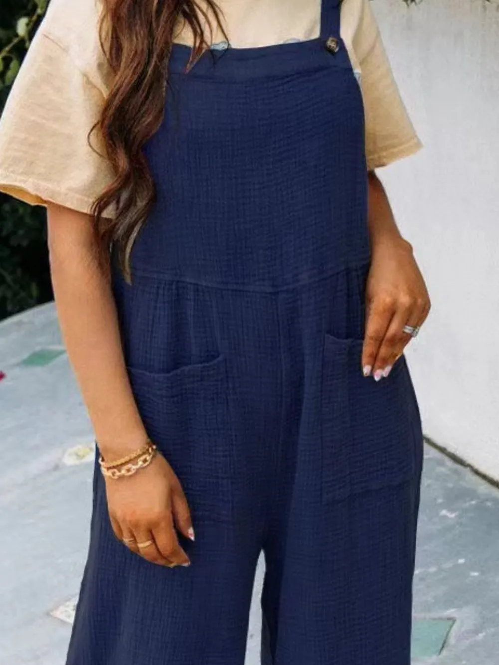 Full Size Casual Wide Leg Textured Overalls Plus Size, image 3