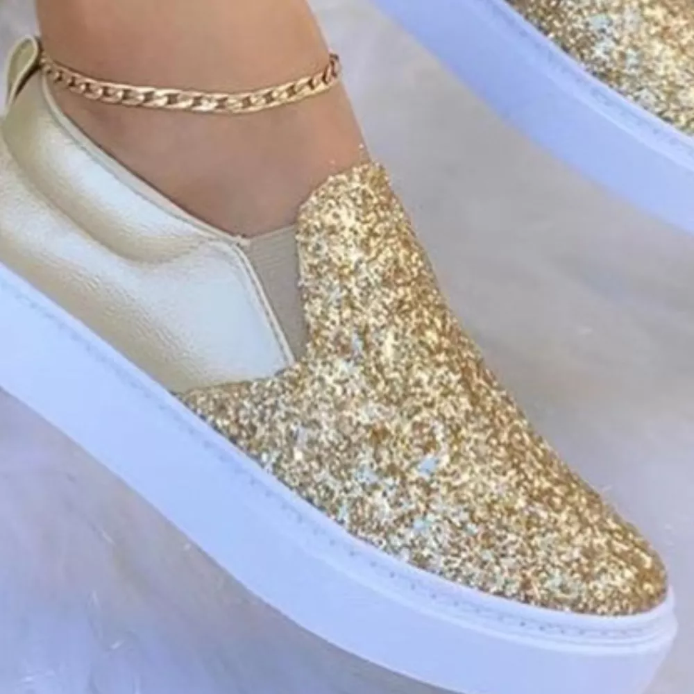 Sequin Round Toe Platform Slip-Ons, image 4