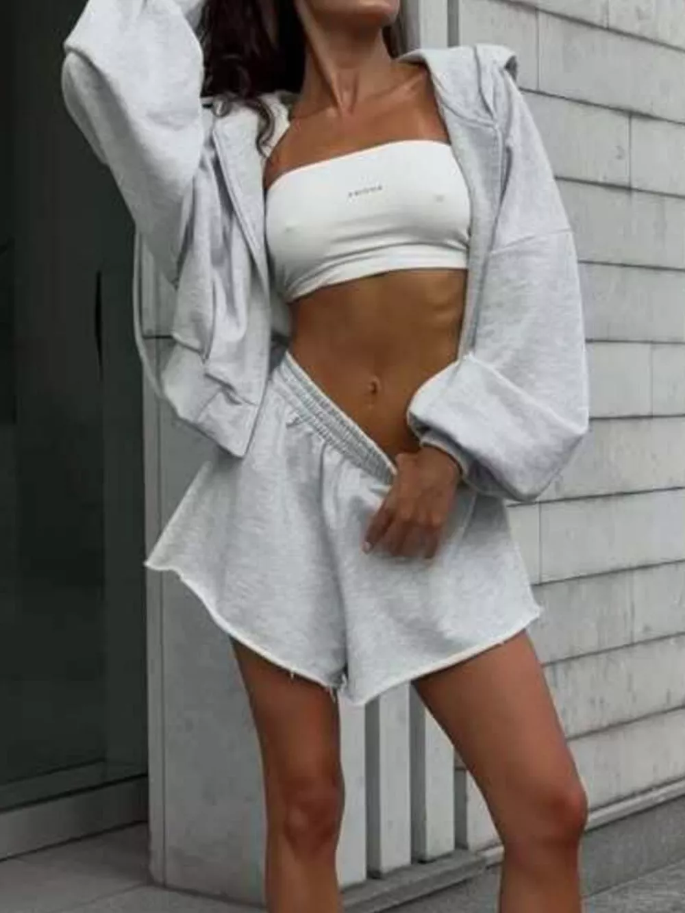 Oversized Zip-Up Hoodie and Shorts Set, image 11
