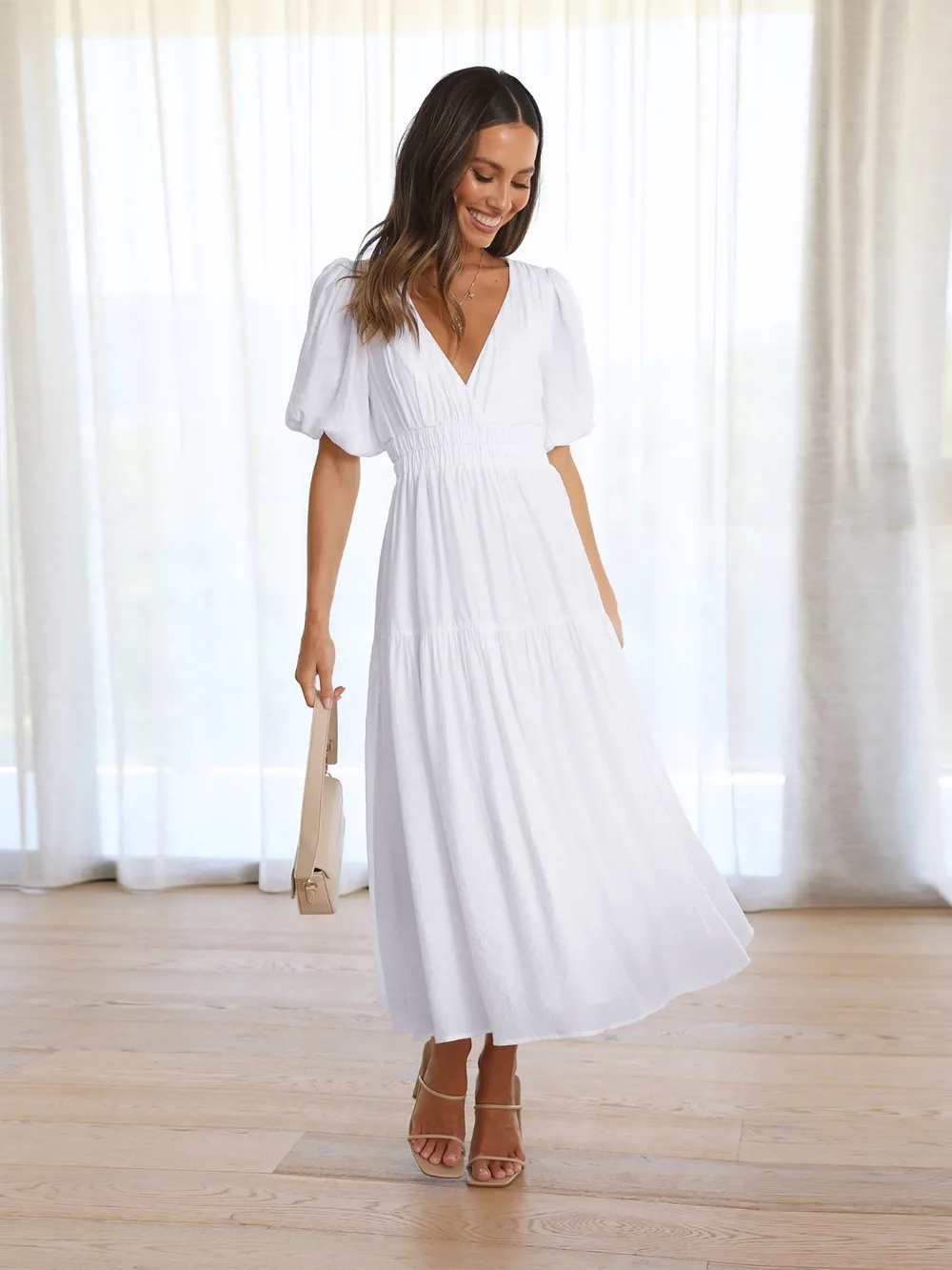 Surplice Half Puff Sleeve Midi Dress, image 8