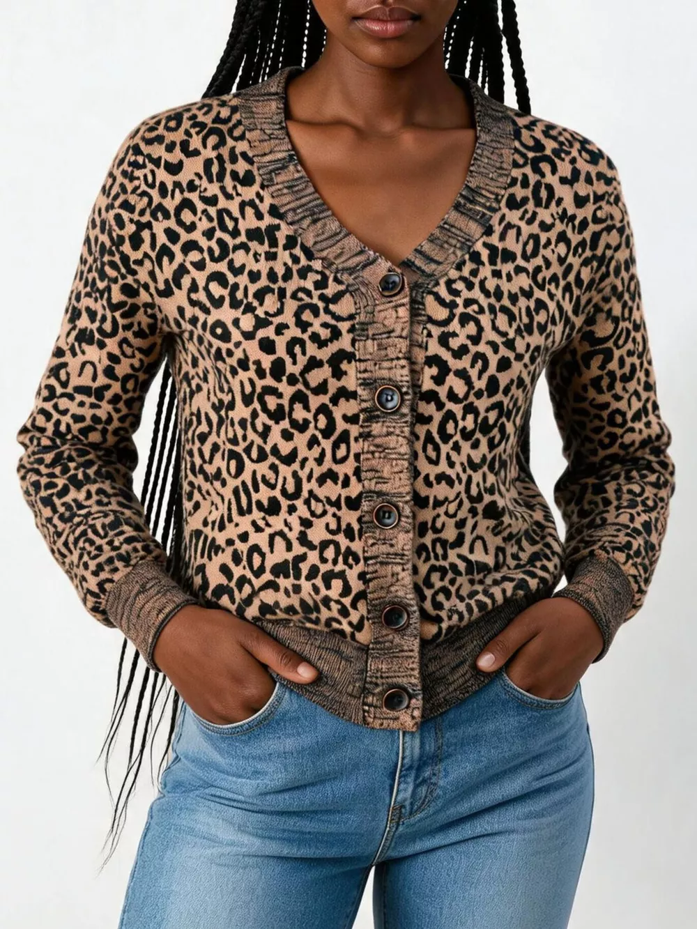 Leopard V-Neck Button-Down Cardigan