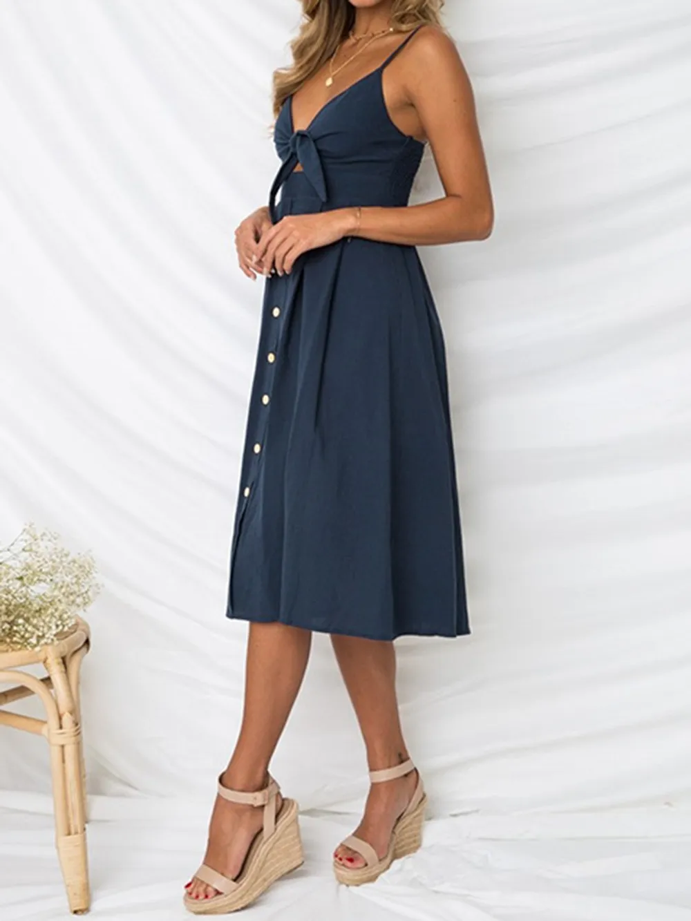 Cutout Smocked Sweetheart Neck Cami Dress, image 13