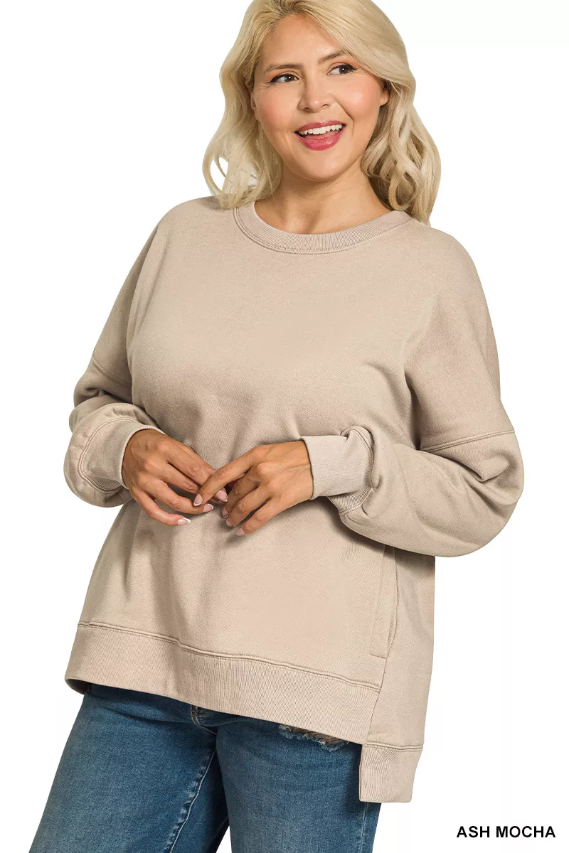 Full Size Fleece Hi-low Boyfriend Sweatshirts with Pockets Plus Size, image 5