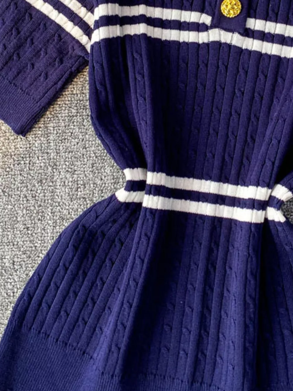 Striped Knit Polo Collar Top, image 12