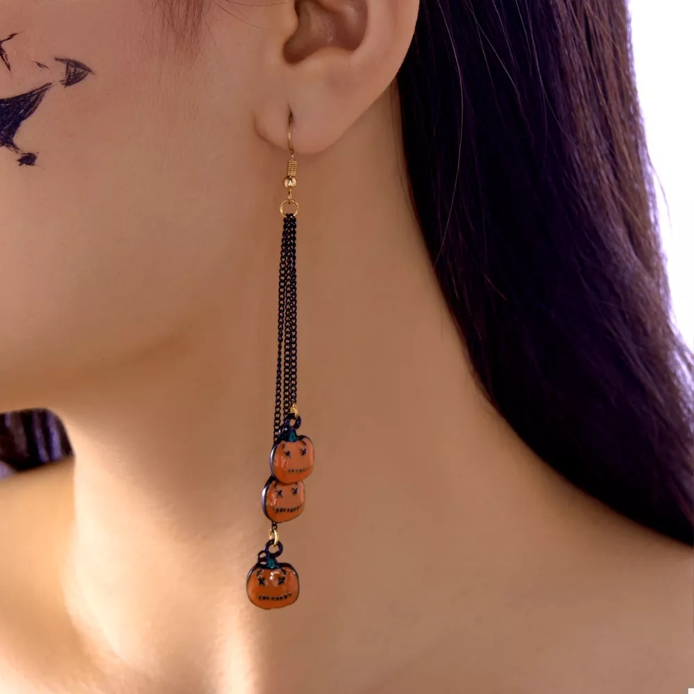 Halloween Pumpkin Chain Drop Earrings, image 2