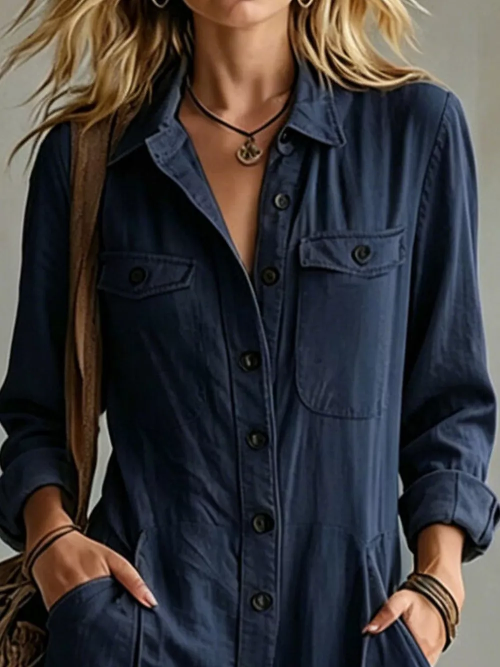 Full Size Long Sleeve Button Front Jumpsuit Plus Size, image 11