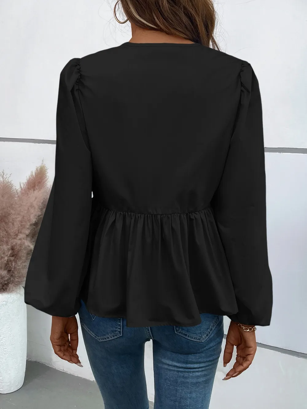 Peplum Tied Long Sleeve Blouse, image 21