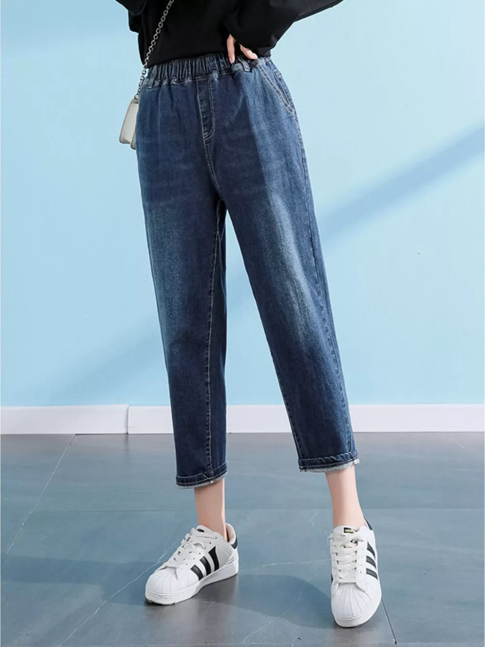 Plus Size High-Waisted Elastic Waistband Casual Jeans, image 12
