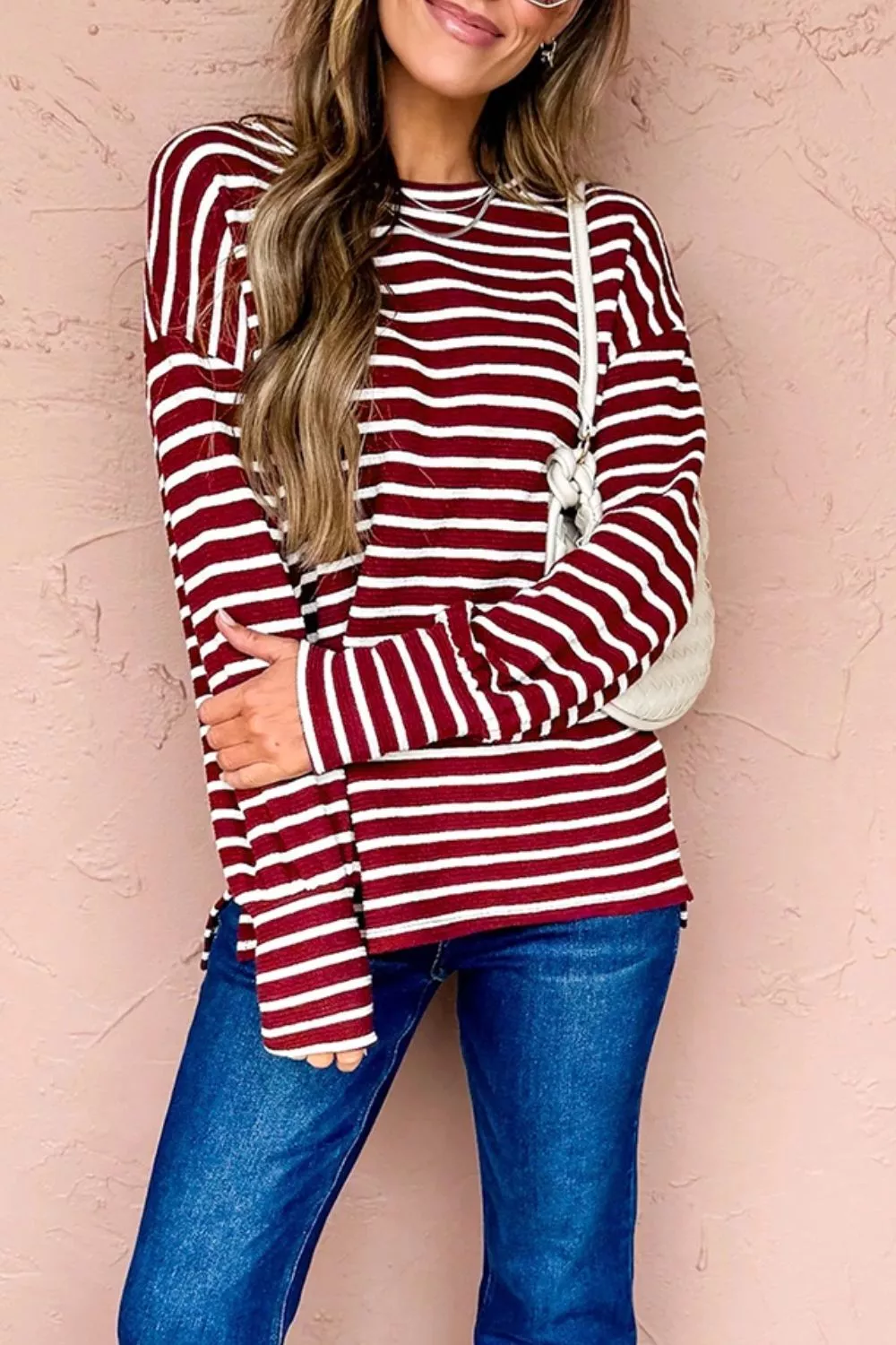 Stripe Drop Shoulder Long Sleeve Top, image 4