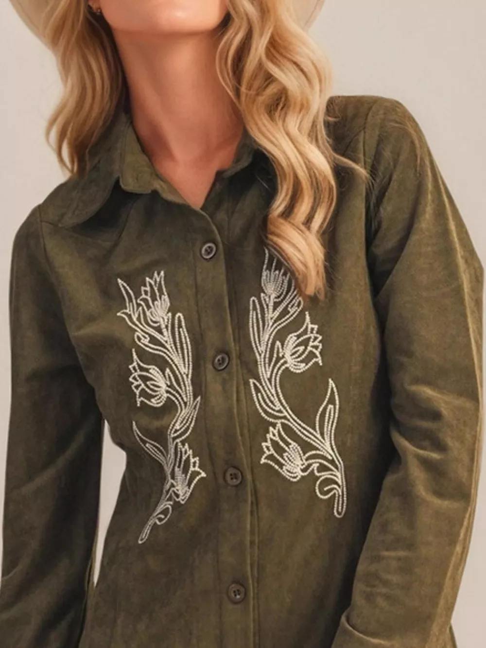 Floral Embroidered Button-Down Shirt Dress, image 5
