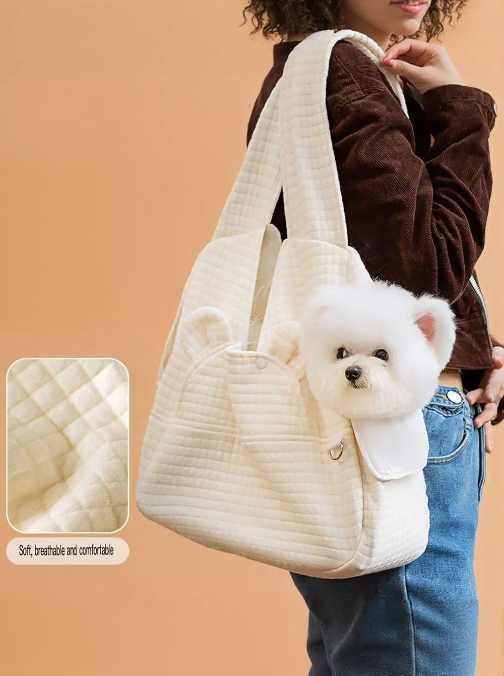 Comfortable Quilted Pet Carrier Sling Bag, image 8