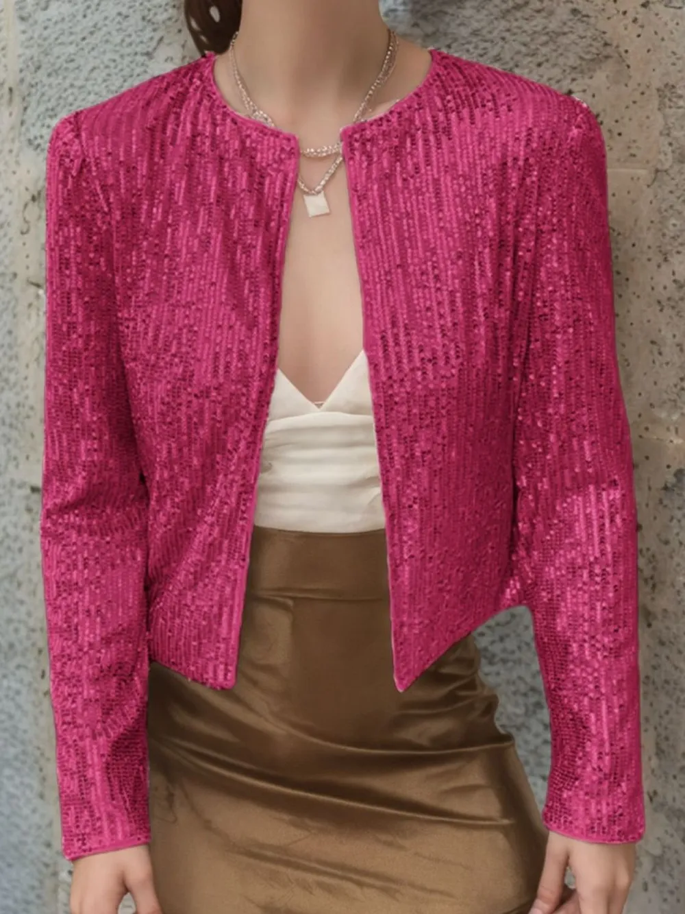 Full Size Sequin Open Front Cropped Jacket, image 24