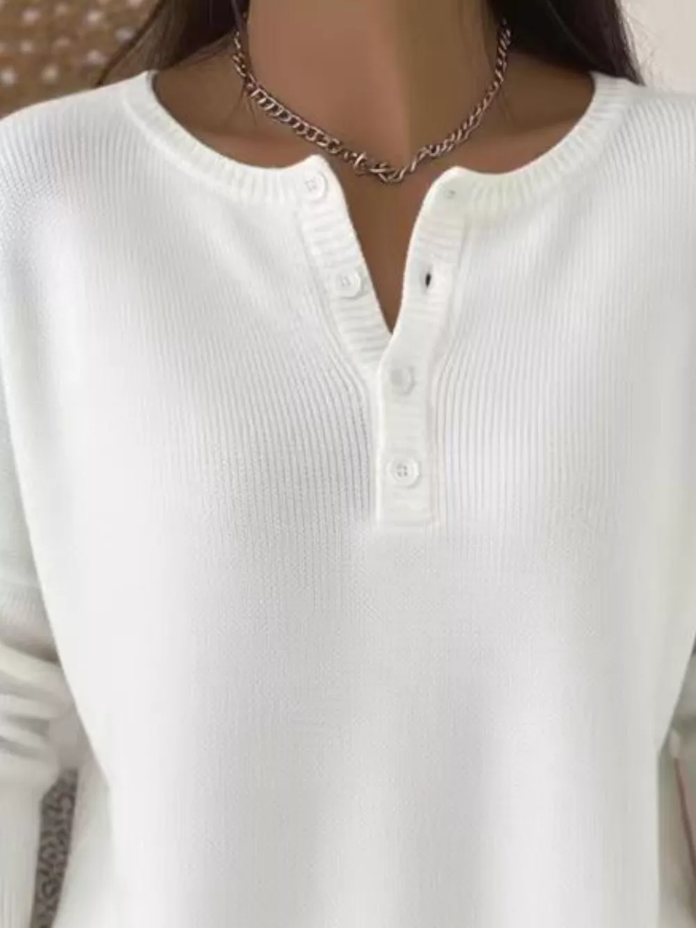 Full Size Button Detail Ribbed Knit Sweater Plus Size, image 3