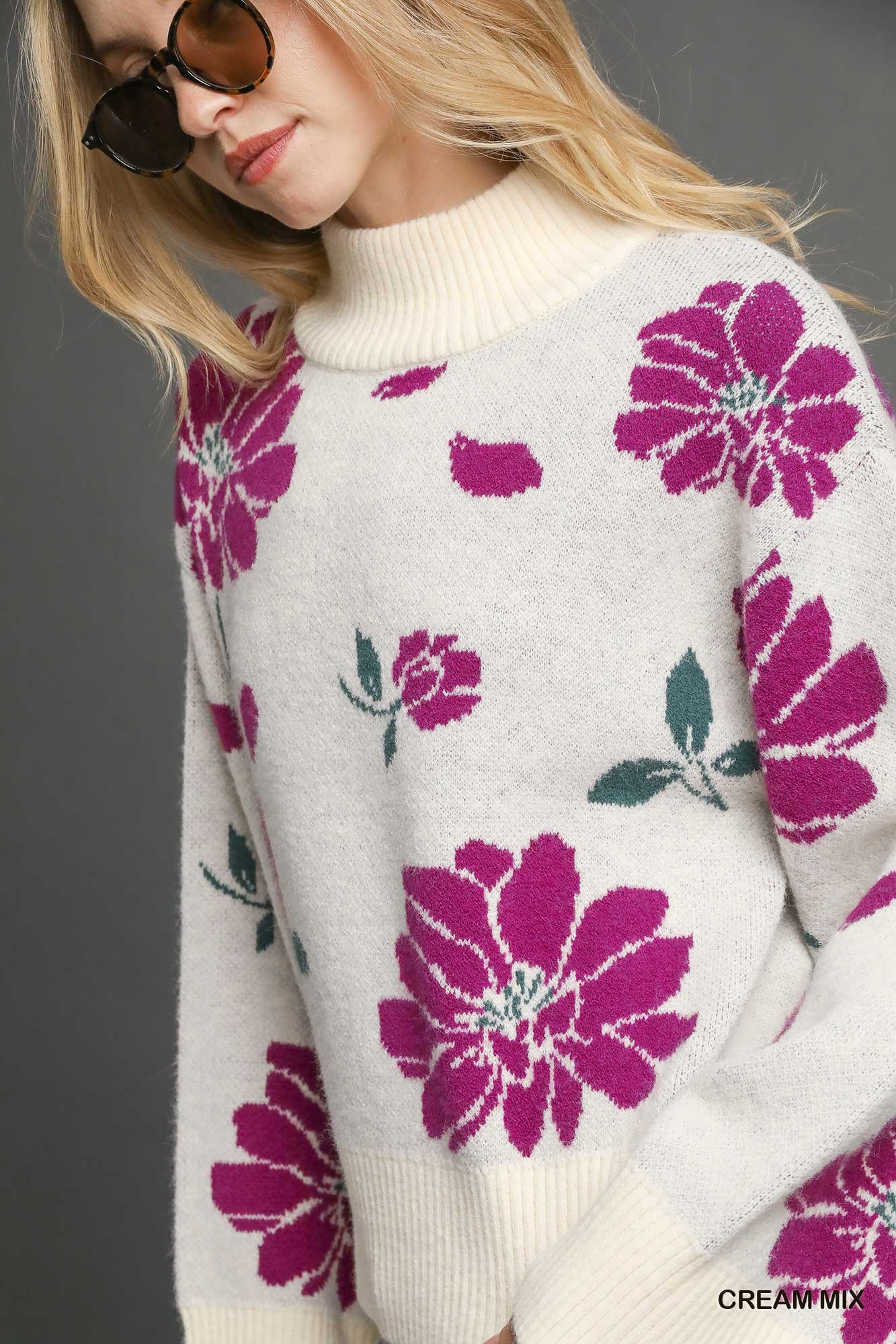 Floral Patterned Mock Neck Sweater, image 5