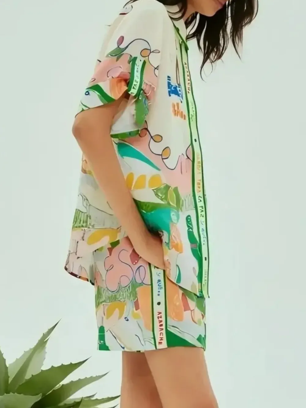 Printed Button Up Shirt and Shorts Set, image 3
