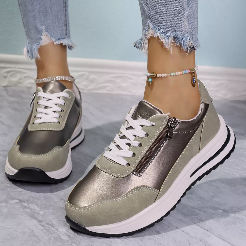Zipper Detail Lace Up Sneakers, image 8