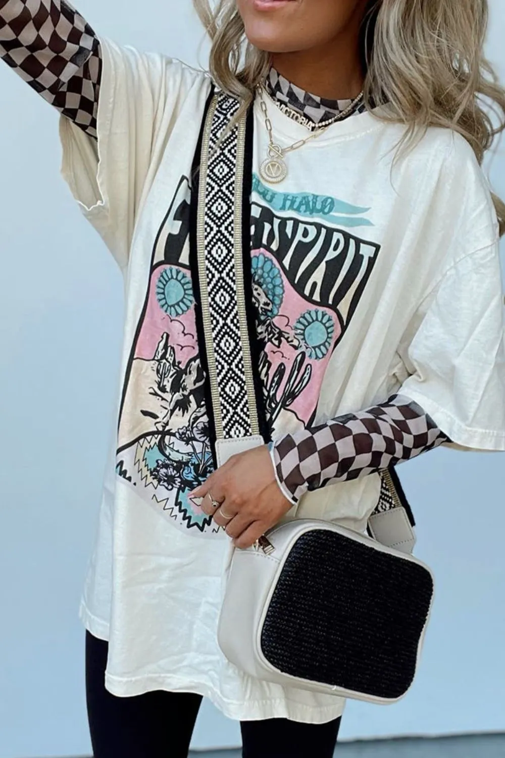 Checkered Mock Neck Long Sleeve Blouse, image 11