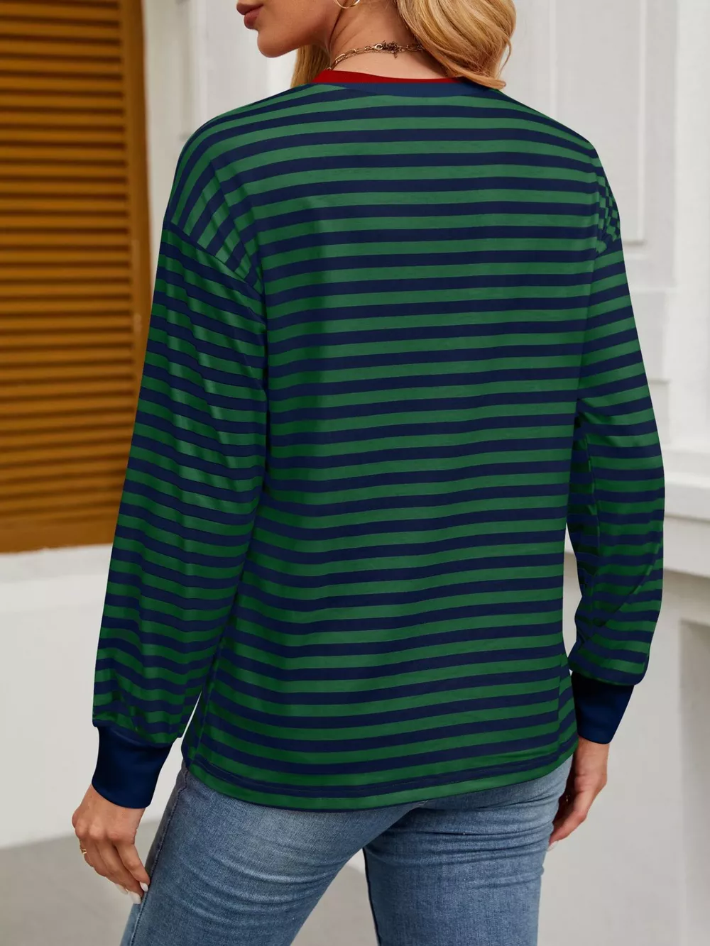 Striped Round Neck Long Sleeve T-Shirt, image 6