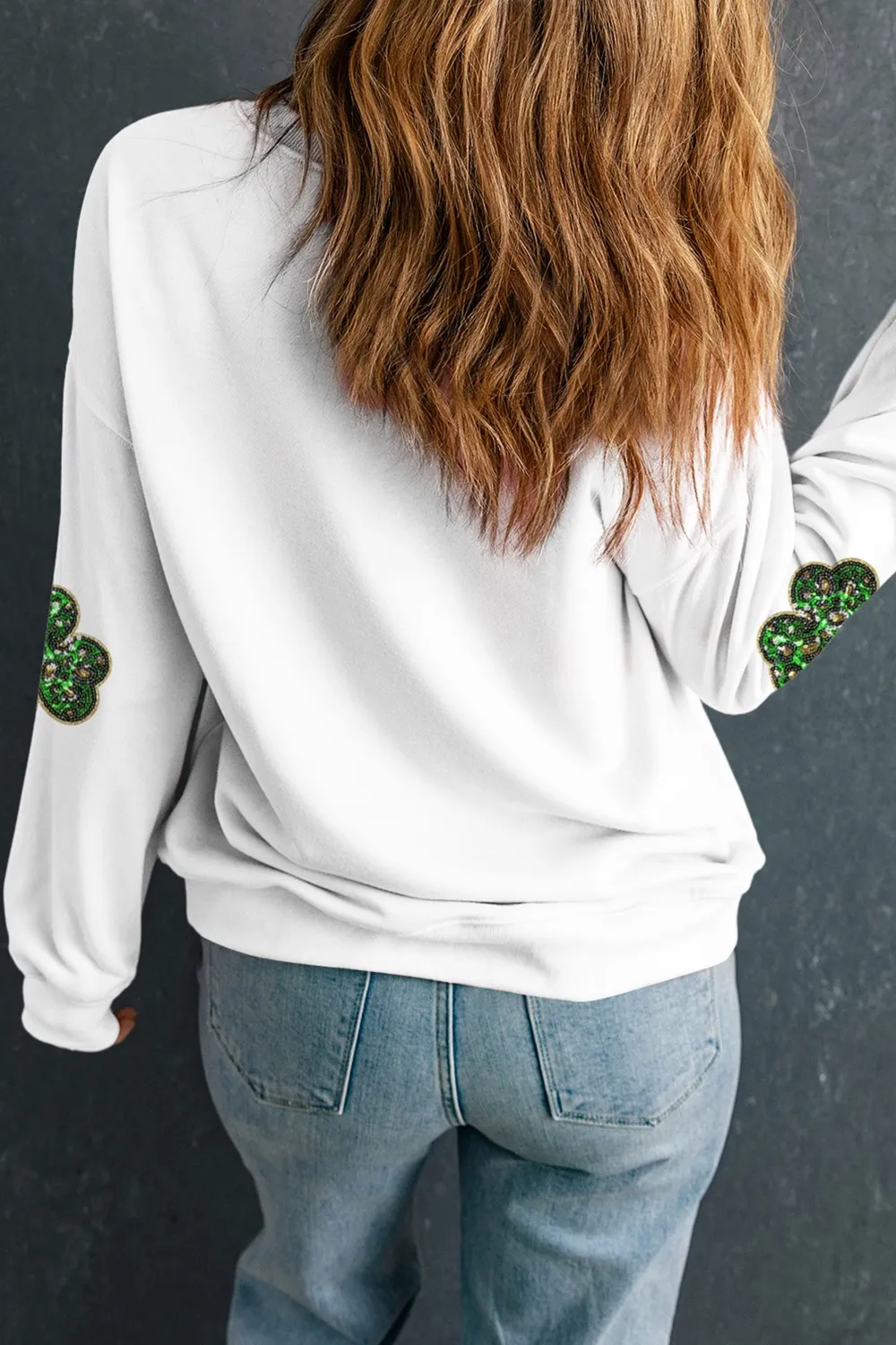 Sequin Lucky Clover Long Sleeve Sweatshirt, image 6