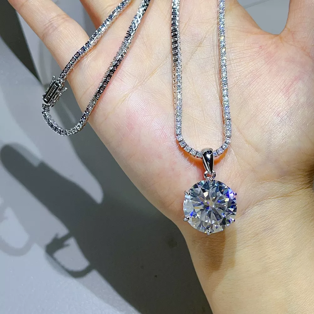 20 Carat 925 Sterling Silver Moissanite Pendant Necklace, image 5