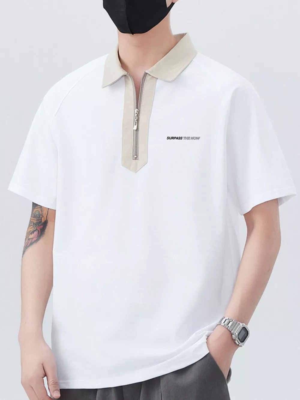 Men's Plus Size Quarter Zip Short Sleeve Polo, image 8