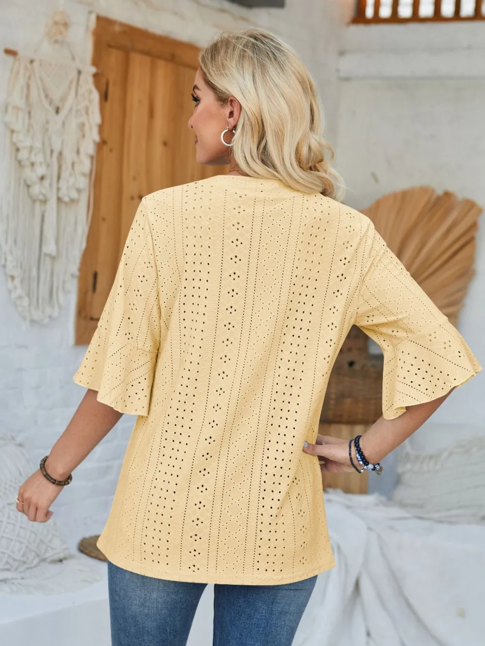 Eyelet Notched Half Sleeve T-Shirt, image 4