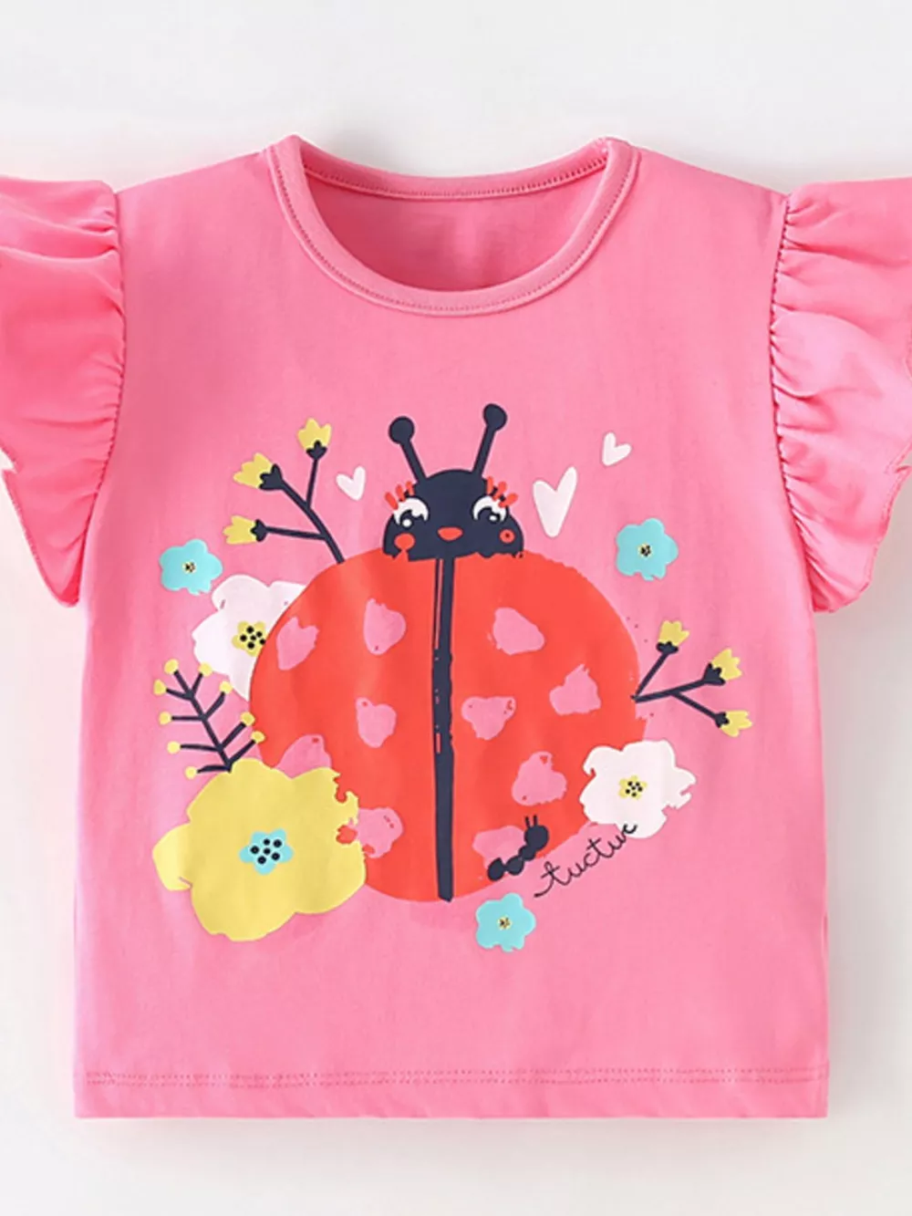 Children's Ladybug Graphic Ruffle Sleeve T-Shirt