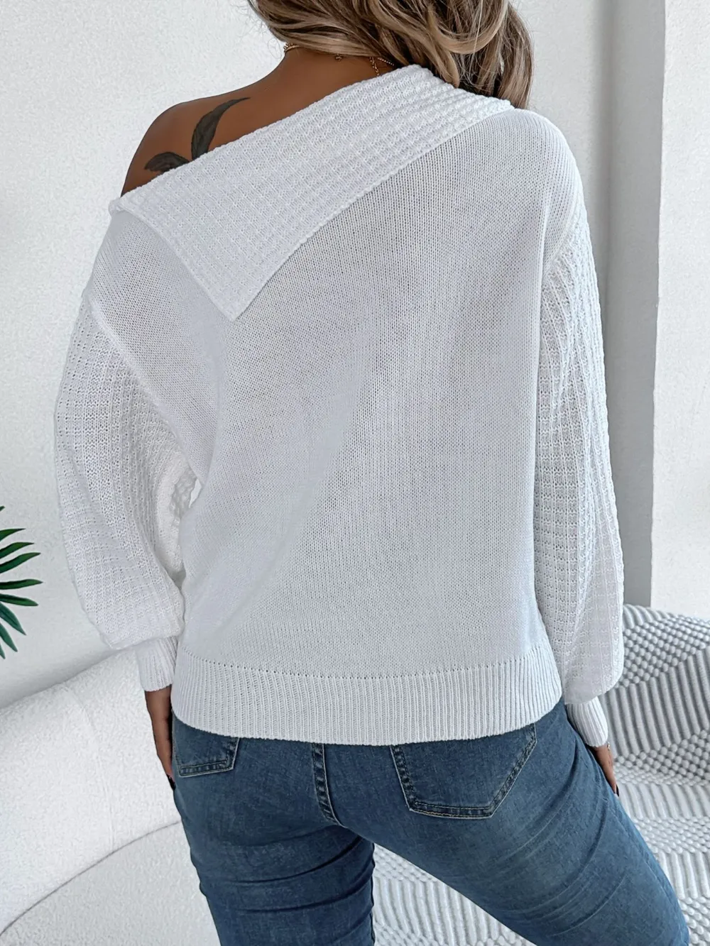 Cable-Knit One Shoulder Long Sleeve Sweater, image 14