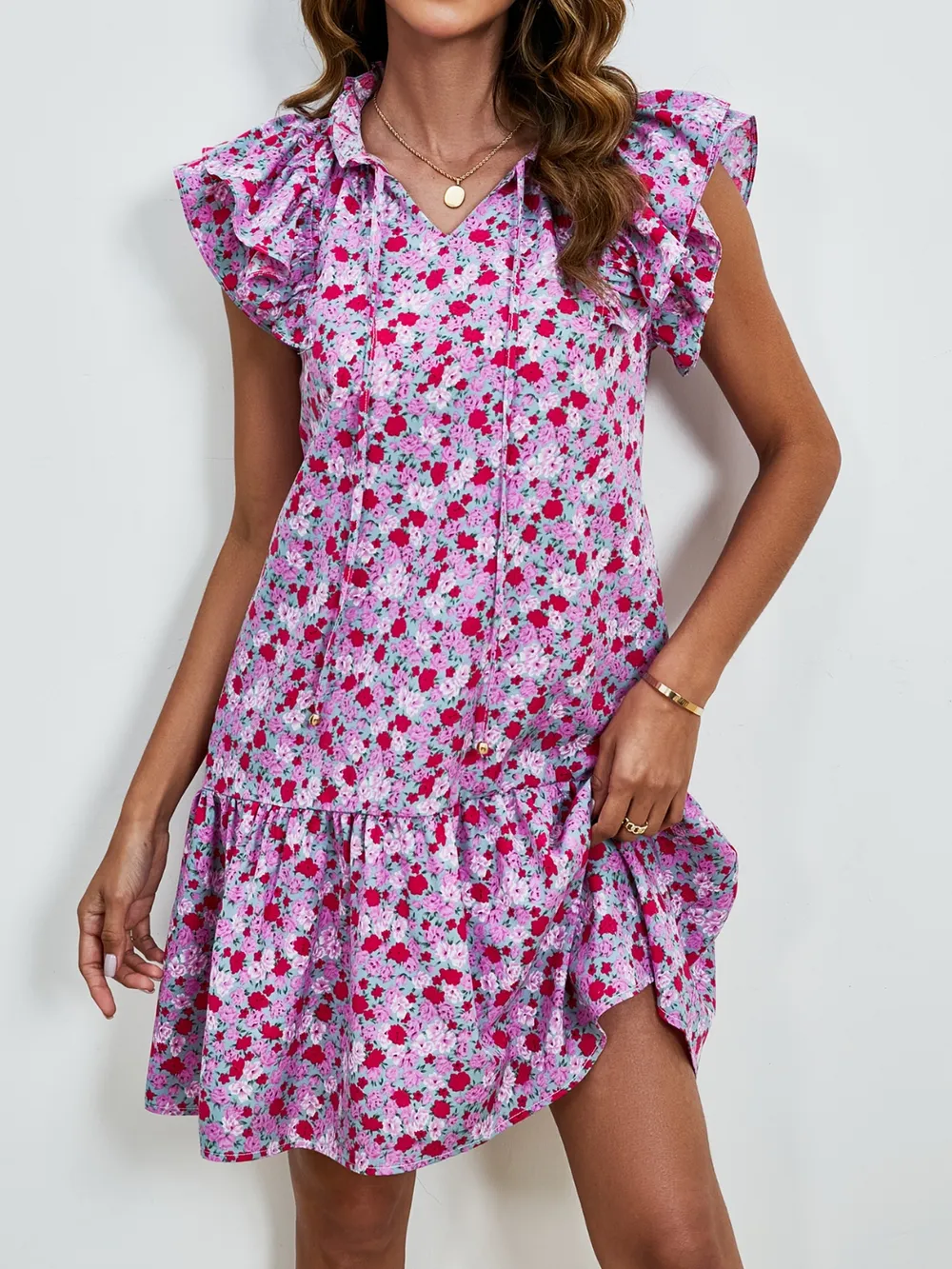 Tied Floral Cap Sleeve Mini Dress, image 14