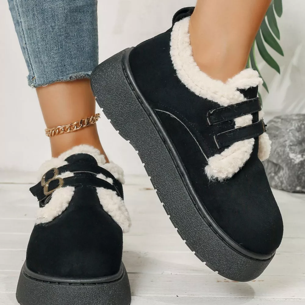 Buckle Strap Faux Fur Trim Platform Boots, image 3