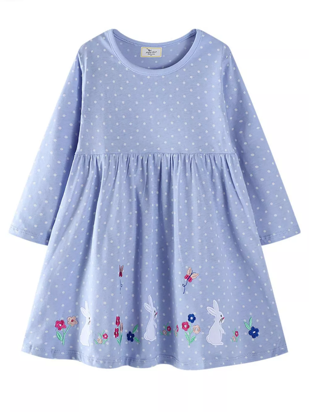 Children's Cute Bunny Embroidered Polka Dot Dress