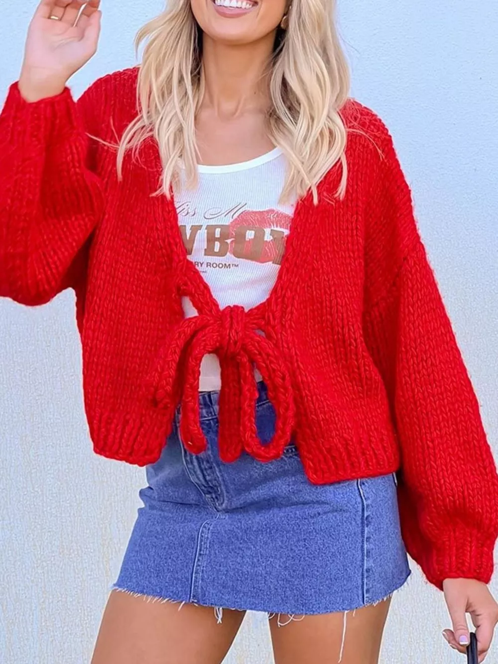 Chunky Knit Tie-Front Cardigan, image 3