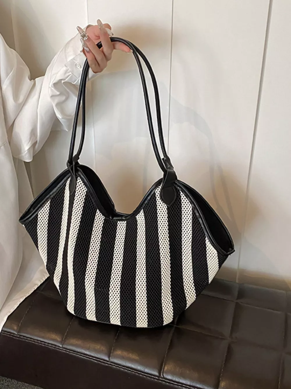 Striped Knit Shoulder Bag, image 3