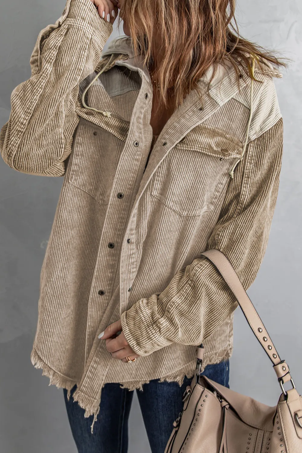 Snap Front Hooded Corduroy Shacket, image 13