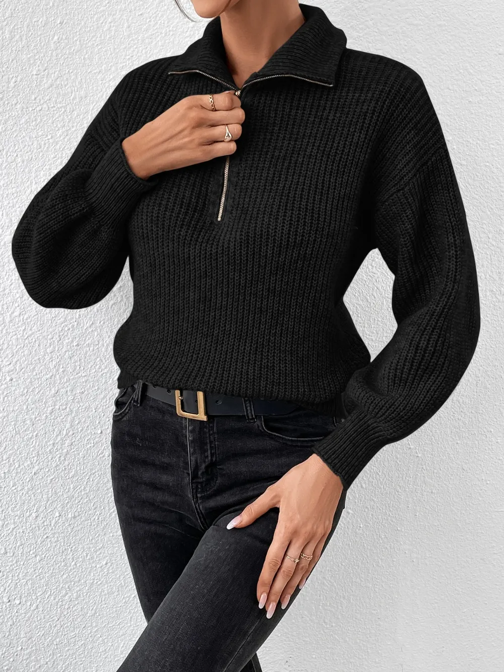 Half Zip Dropped Shoulder Sweater, image 15