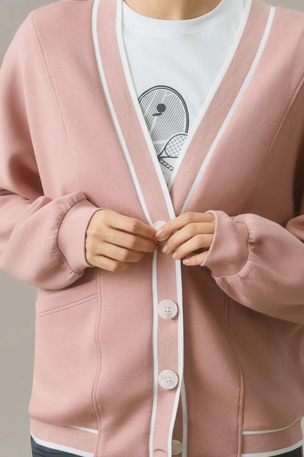 Contrast Trim V Neck Button Up Cardigan, image 13