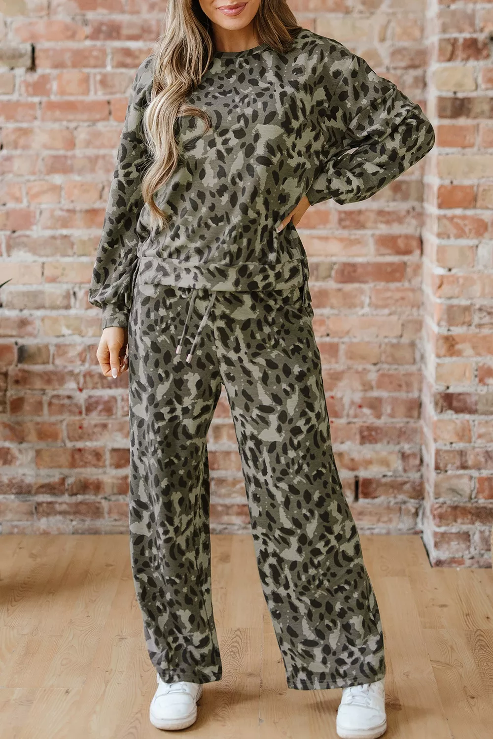 Leopard Print Long Sleeve Top and Pants Set, image 9