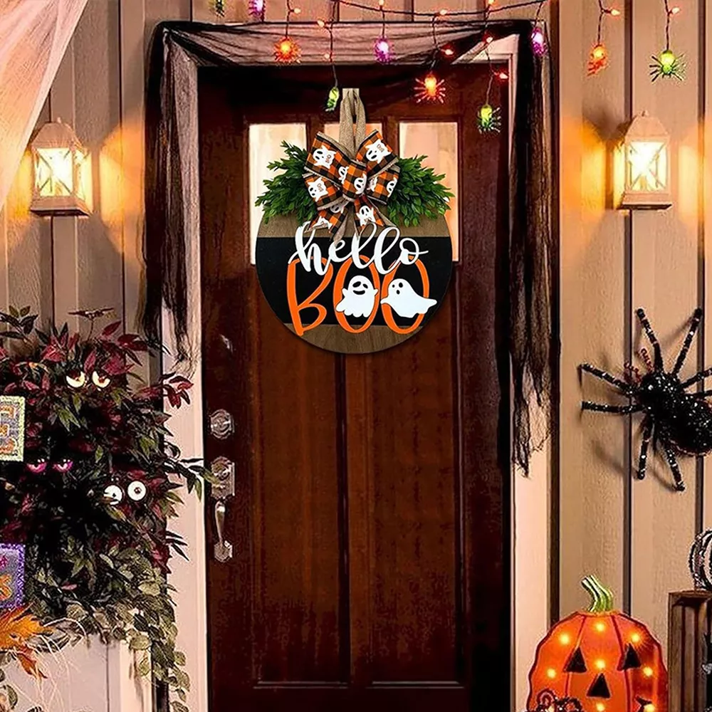 Hello BOO Halloween Decorative Wooden Door Hanger, image 2