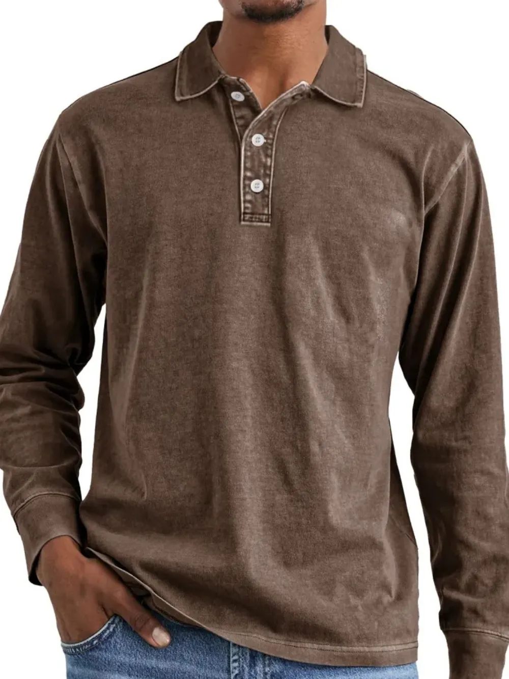 Men's Full Size Collared Neck Long Sleeve Polo Plus Size, image 9
