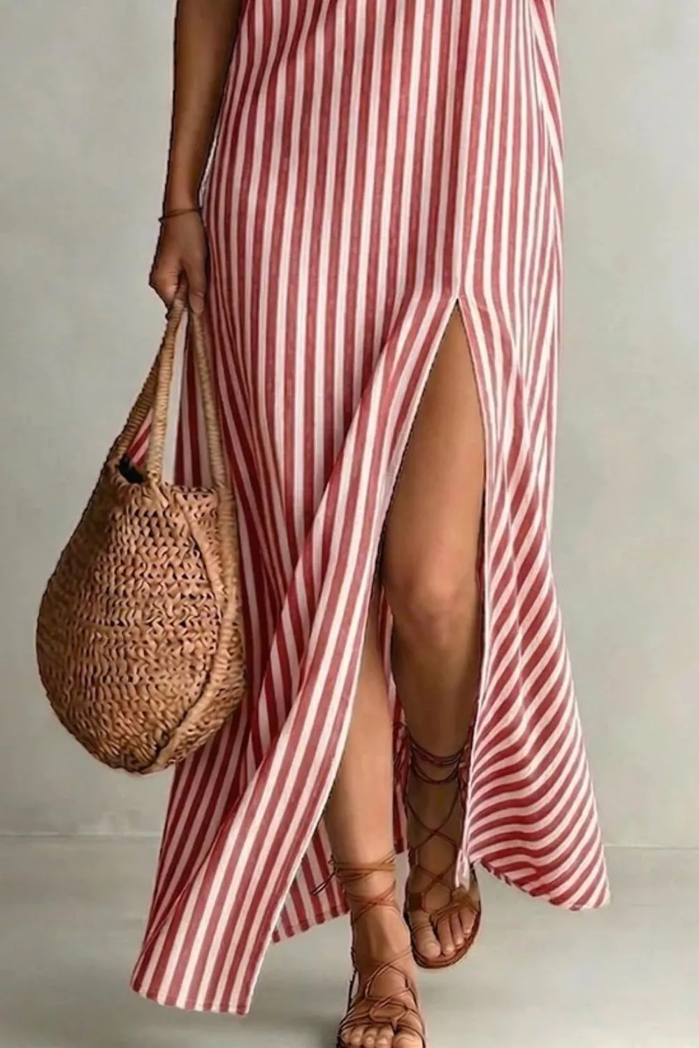 Striped High Slit Maxi Dress, image 9